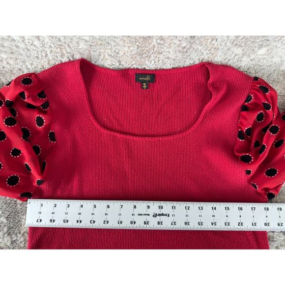 On twelfth Plus Size 3X Ribbed Polka Dot Square Neck Blouse Red Long Sleeve Top - Picture 5 of 10